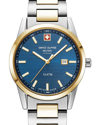 Front view of Swiss Alpine Military 7767.1145 Blue Dial Gold Stainless Steel Womens Watch on white background