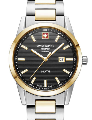 Front view of Swiss Alpine Military 7767.1147 Black Dial Gold Stainless Steel Womens Watch on white background