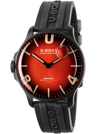 Angle shot of U-Boat 8697/B Red Dial Black Strap Unisex Watch on white background