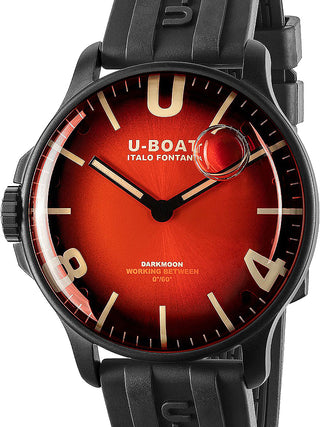 Front view of U-Boat 8697/B Red Dial Black Strap Unisex Watch on white background