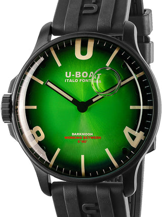 Front view of U-Boat 8698/B Green Dial Black Strap Unisex Watch on white background