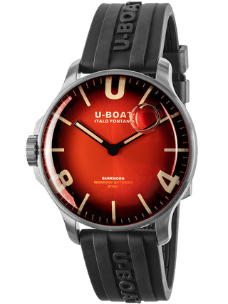 Angle shot of U-Boat 8701/B Red Dial Black Strap Unisex Watch on white background