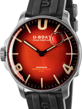 Front view of U-Boat 8701/B Red Dial Black Strap Unisex Watch on white background