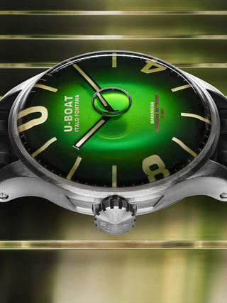 Angle shot of U-Boat 8702/D Green Dial Black Strap Unisex Watch on white background