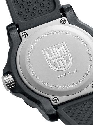 Angle shot of Luminox XL.8882 Grey Dial Black Silicone Unisex Watch on white background