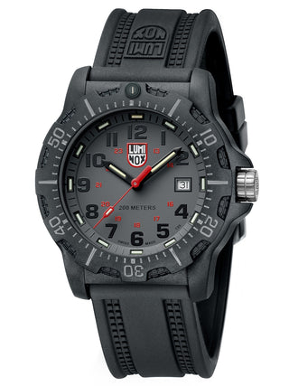 Angle shot of Luminox XL.8882 Grey Dial Black Silicone Unisex Watch on white background
