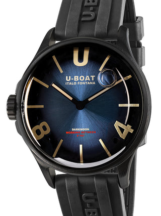 Front view of U-Boat 9020 Blue Dial Black Strap Unisex Watch on white background