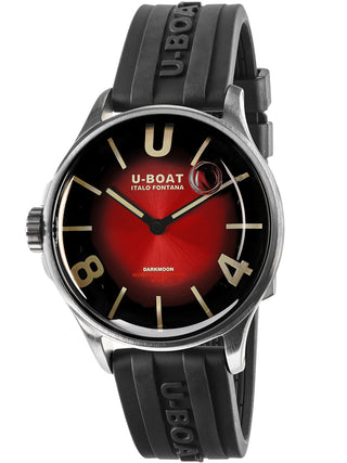 Angle shot of U-Boat 9500 Red Dial Black Strap Unisex Watch on white background