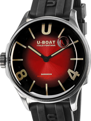 Front view of U-Boat 9500 Red Dial Black Strap Unisex Watch on white background