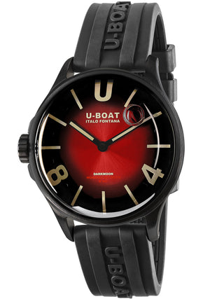 Angle shot of U-Boat 9501 Red Dial Black Strap Unisex Watch on white background