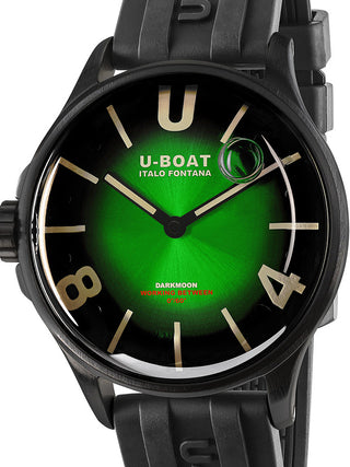 Front view of U-Boat 9503 Green Dial Black Strap Unisex Watch on white background