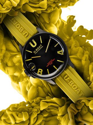 Angle shot of U-Boat 9522/A Black Dial Yellow Strap Unisex Watch on white background