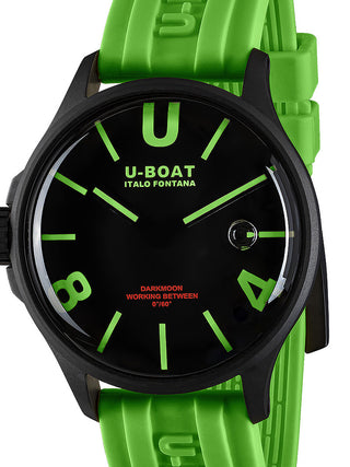 Front view of U-Boat 9534/A Black Dial Green Strap Unisex Watch on white background