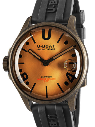 Front view of U-Boat Darkmoon Vintage 9546 Brown Dial Black Strap Unisex Watch on white background