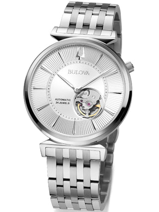 Angle shot of Bulova 96A235 Silver Stainless Steel Unisex Watch on white background