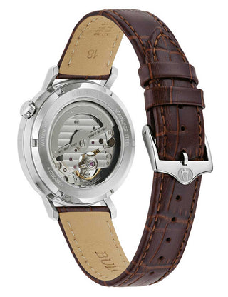 Angle shot of Bulova 96A318 Brown Leather Unisex Watch on white background