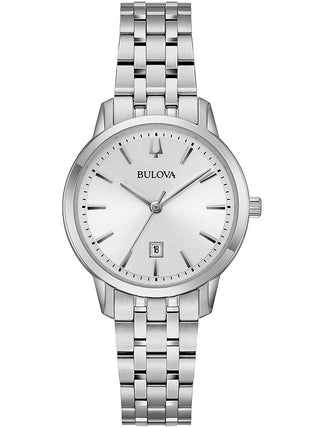 Front view of Bulova 96M165 Silver Stainless Steel Womens Watch on white background