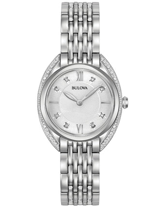 Front view of Bulova 96R212 Silver Stainless Steel Womens Watch on white background