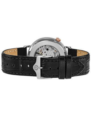 Angle shot of Bulova Aerojet 98A187 Grey Dial Black Leather Unisex Watch on white background