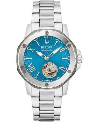 Front view of Bulova Marine Star 98L317 Silver Stainless Steel Womens Watch on white background