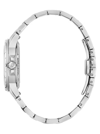 Angle shot of Bulova Marine Star 98L317 Silver Stainless Steel Womens Watch on white background