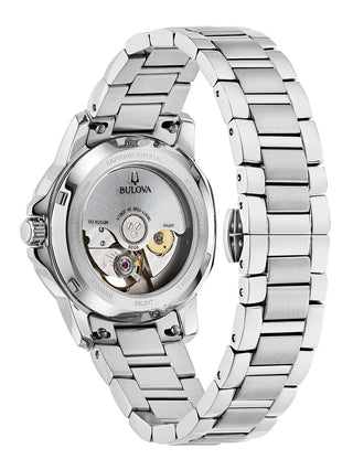 Angle shot of Bulova Marine Star 98L317 Silver Stainless Steel Womens Watch on white background