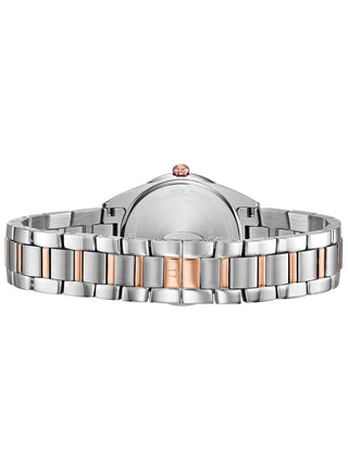 Angle shot of Bulova Sutton 98P183 White Dial Rose Gold Stainless Steel Womens Watch on white background