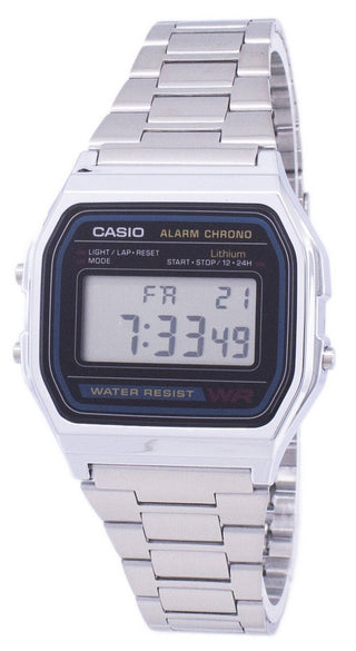 Front view of Casio Vintage A158WA-1DF Mens Watch on white background