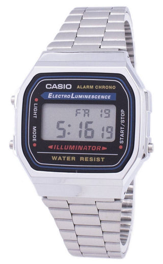 Front view of Casio Vintage A168WA-1WDF Metal Mens Watch on white background