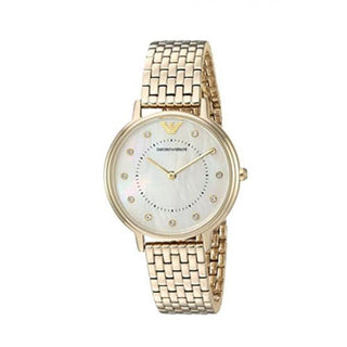 Front view of Emporio Armani Kappa AR11007 Gold Stainless Steel Womens Watch on white background