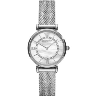 Front view of Emporio Armani Gianni T-Bar AR11319 Steel Stainless Steel Womens Watch on white background