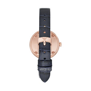 Angle shot of Emporio Armani Rosa AR11434 Leather Womens Watch on white background