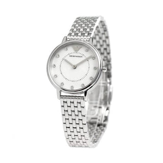 Front view of Emporio Armani Kappa M AR2511 Mother Of Pearl Dial Silver Stainless Steel Womens Watch on white background