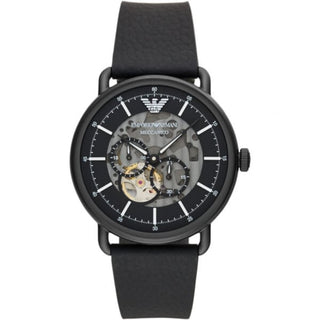 Front view of Emporio Armani Aviator AR60028 Leather Mens Watch on white background