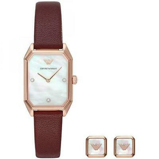 Front view of Emporio Armani Gioia Special Pack + Earrings AR80028 Womens Watch on white background