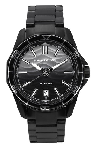 Front view of Armani Exchange Spencer AX1952 Black Stainless Steel Mens Watch on white background