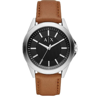 Front view of Armani Exchange Drexler AX2635 Leather Mens Watch on white background