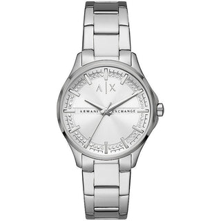 Front view of Armani Exchange AX5256 Steel Stainless Steel Womens Watch on white background