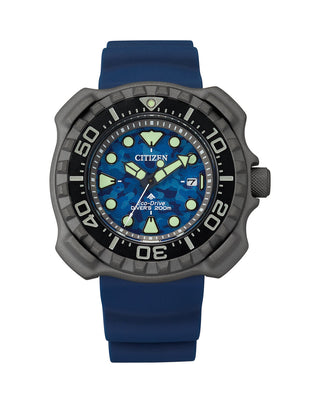 Front view of Citizen Promaster BN0227-09L Blue Rubber Mens Watch on white background