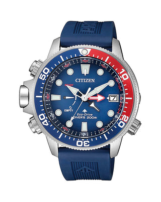 Front view of Citizen Eco-Drive Promaster BN2038-01L Blue Rubber Mens Watch on white background