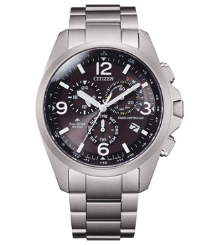 Front view of Citizen Radiocontrolled Field Steel CB5920-86E Mens Watch on white background