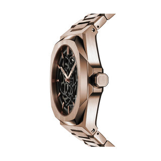 Angle shot of D1 Milano Rose Gold Automatic D1-SKBJ12 Mens Watch on white background