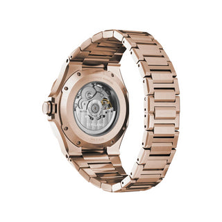 Angle shot of D1 Milano Rose Gold Automatic D1-SKBJ12 Mens Watch on white background