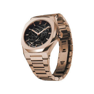 Angle shot of D1 Milano Rose Gold Automatic D1-SKBJ12 Mens Watch on white background