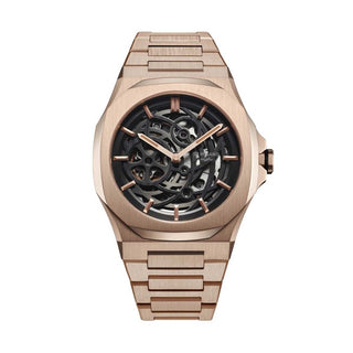 Front view of D1 Milano Rose Gold Automatic D1-SKBJ12 Mens Watch on white background