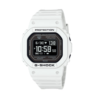 Front view of Casio G-Squad The Origin White Heart Rate Serie DW-H5600-7ER Mens Watch on white background