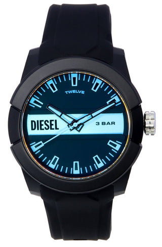 Front view of Diesel Double Up DZ1982 Silicone Mens Watch on white background