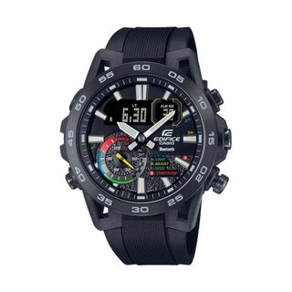 Front view of Casio Edifice ECB-40MP-1AEF Black Resin Mens Watch on white background