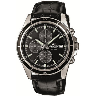 Front view of Casio Edifice Chronograph EFR-526L-1AVUEF Black Leather Mens Watch on white background