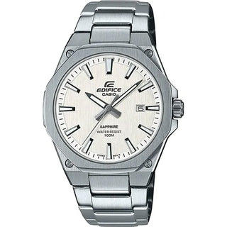 Front view of Casio Edifice EFR-S108D-7AVUEF Grey Stainless Steel Mens Watch on white background